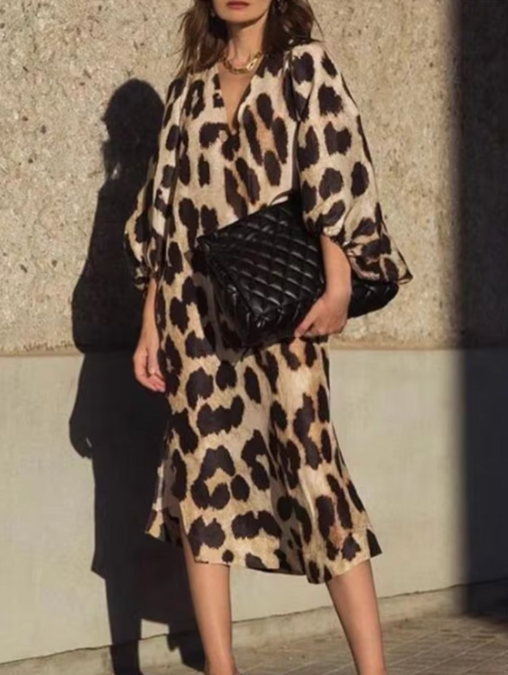Levoire | Robe Avec Motif Léopard Et Décolleté En V