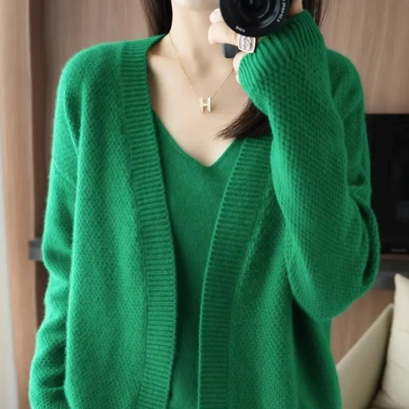 Levoire | Gilet Femme Ouvert Doux en Maille Superposé Vert