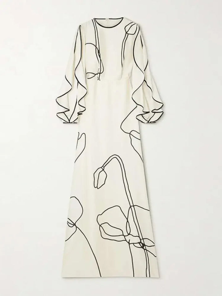 Levoire | Robe De Soirée Élégante Avec Des Bordures À Volants Et Motif Floral
