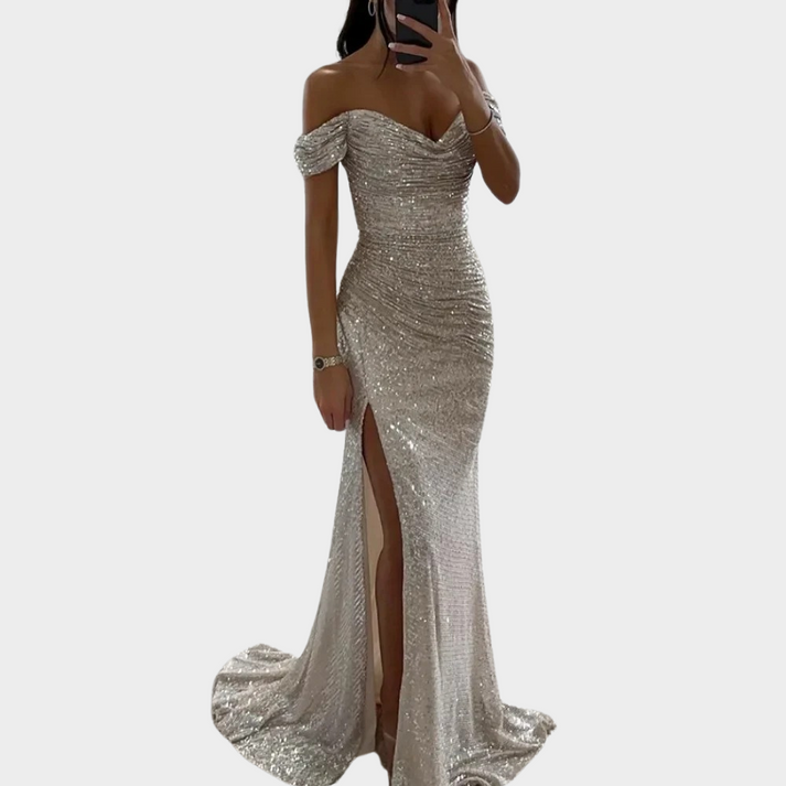 Levoire | Robe de soirée élégante longue pour femmes avec fente Argent