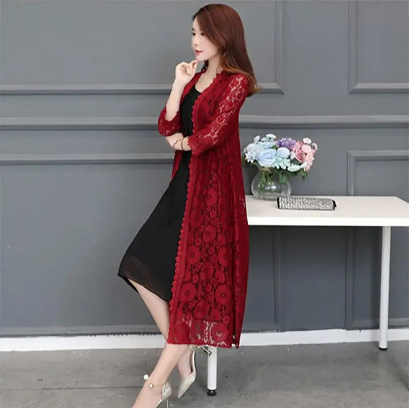 Levoire | Élégante veste pour femmes cardigan long à bords Rouge foncé