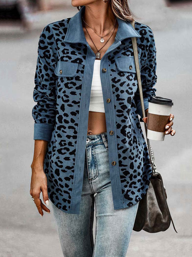 Levoire | Veste Intermédiaire Tendance Avec Motif Léopard Bleu