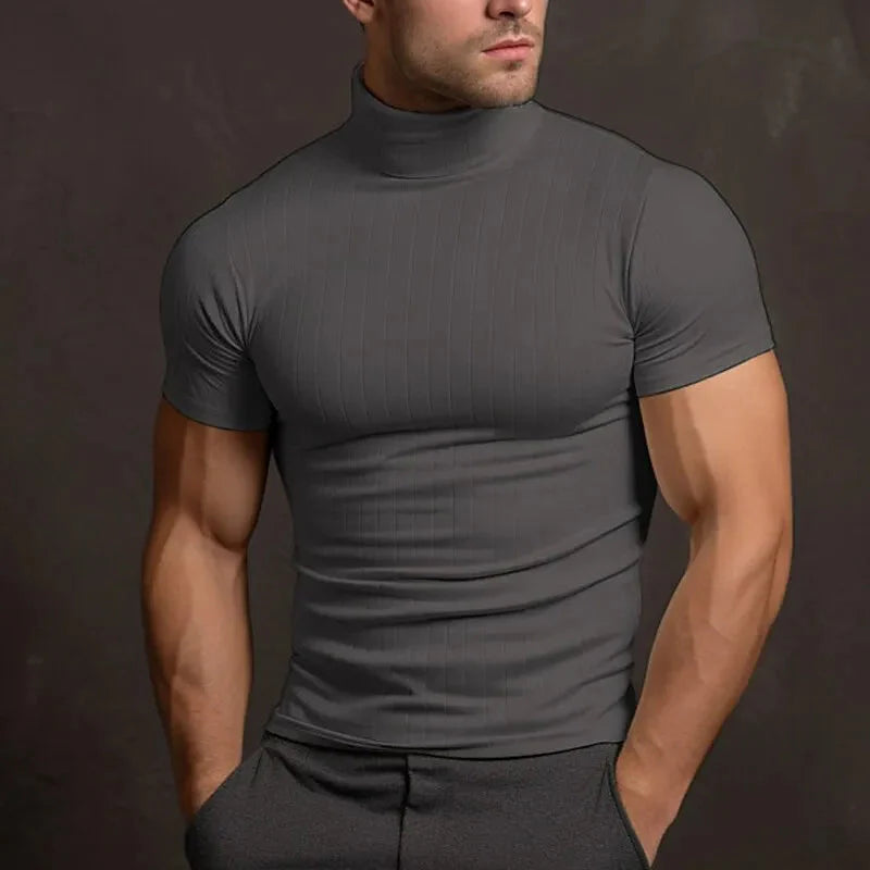 Levoire | T-shirt à col roulé pour hommes tendance à manches courtes Gris