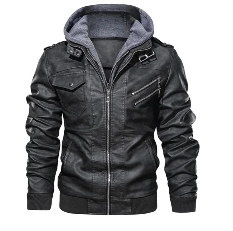 Levoire | Veste En Cuir Avec Capuche Pour Hommes Gris