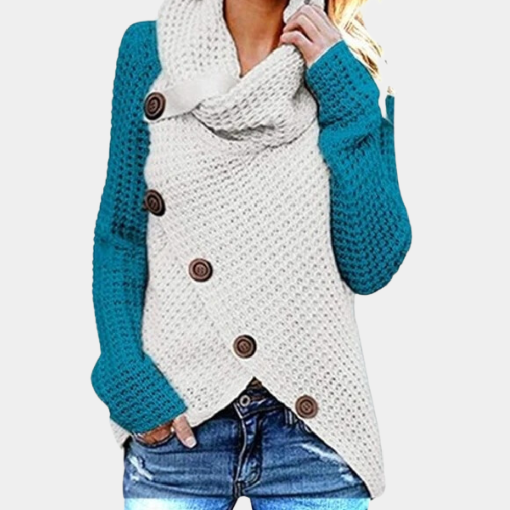 Levoire | Pull Femme Avec Détail de Bouton Asymétrique Pull Tendance Pour Femmes Bleu