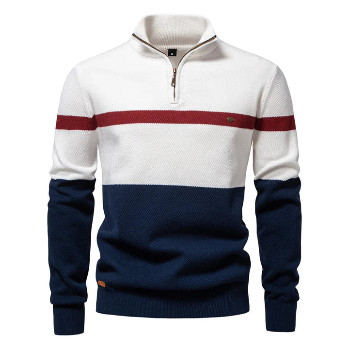 Levoire | Sweatshirt Pour Hommes En Style Colorblock Avec Demi-Zip Blanc