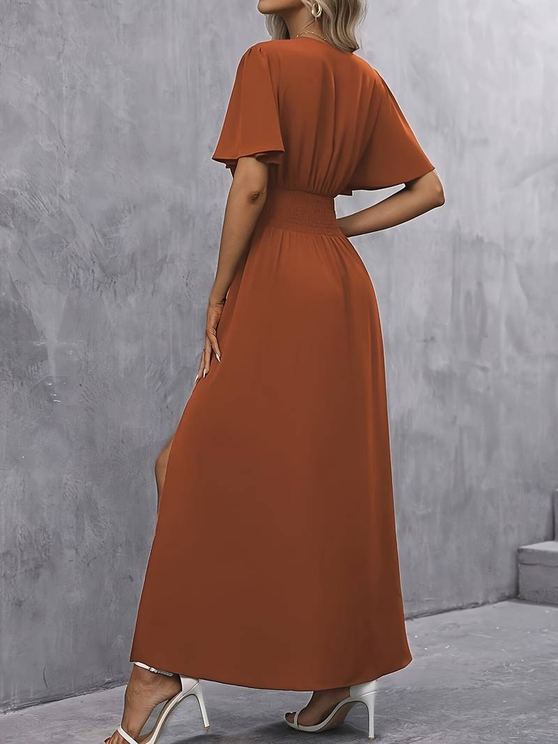 Levoire | Robe Boho Longue pour Femmes avec Fente Brun Élégante pour Femmes