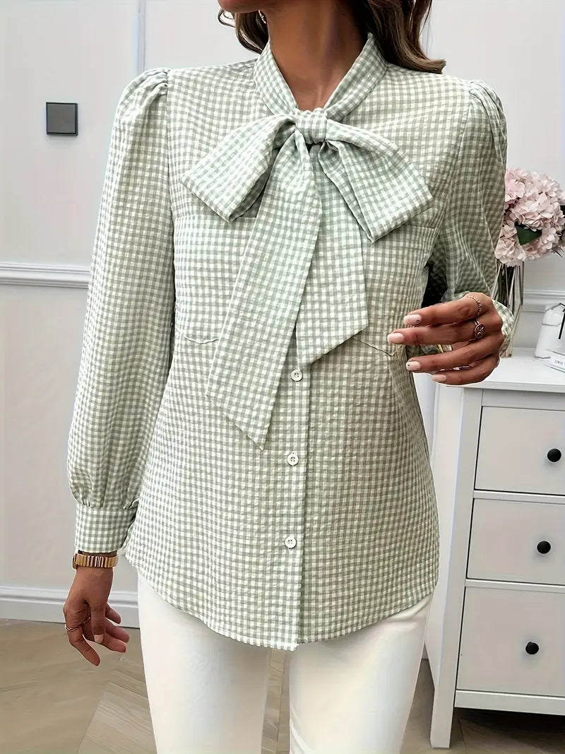Levoire | Chemise À Carreaux Avec Détail En Noeud Pour Femmes Vert clair