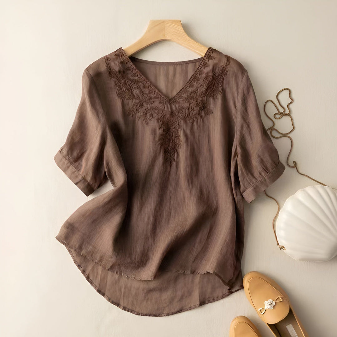 Levoire | Chemise Brodée À Col En V Braun