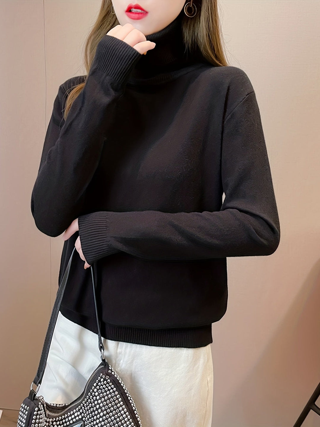 Levoire | Simple Tricot Col Montant À Manches Longues Noir