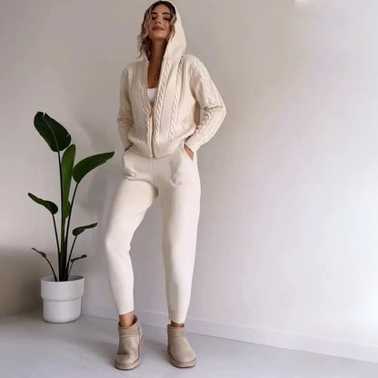 Levoire | Pull En Laine À Manches Longues Pantalons Étroits Ensemble Fait Main Beige