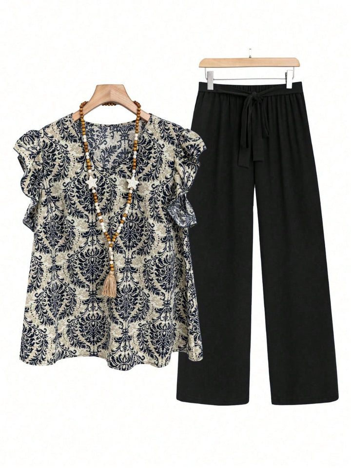 Levoire | Cap Ruffle Top Et Pantalon Set Noir