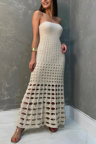 Levoire | Robe Maxi Patchwork Sans Épaules Avec Style Rustique Et Découpes