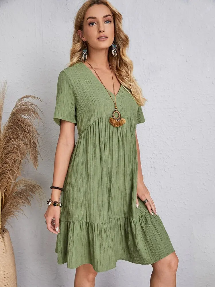 Levoire | Robe Décontractée Col V Vert