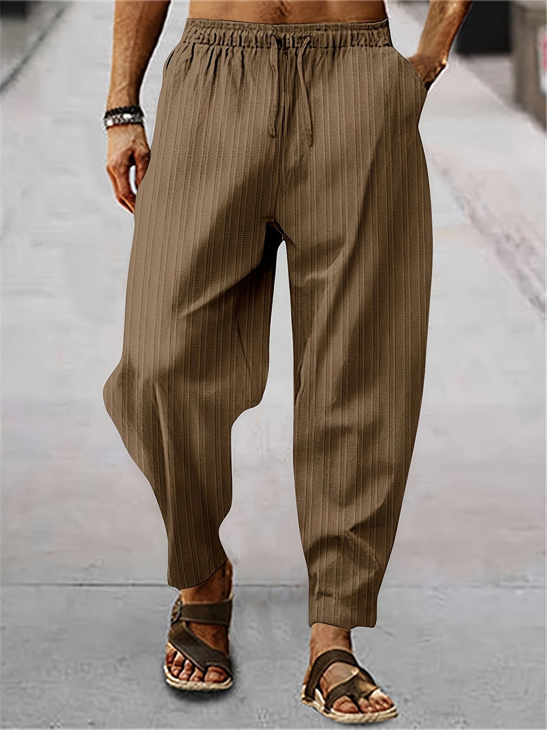 Levoire | Pantalons D'Été Décontractés Rayés Pour Hommes Couleur café