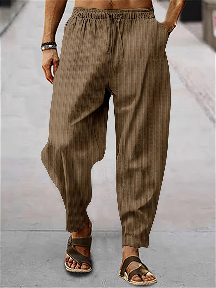 Levoire | Pantalons D'Été Décontractés Rayés Pour Hommes Couleur café