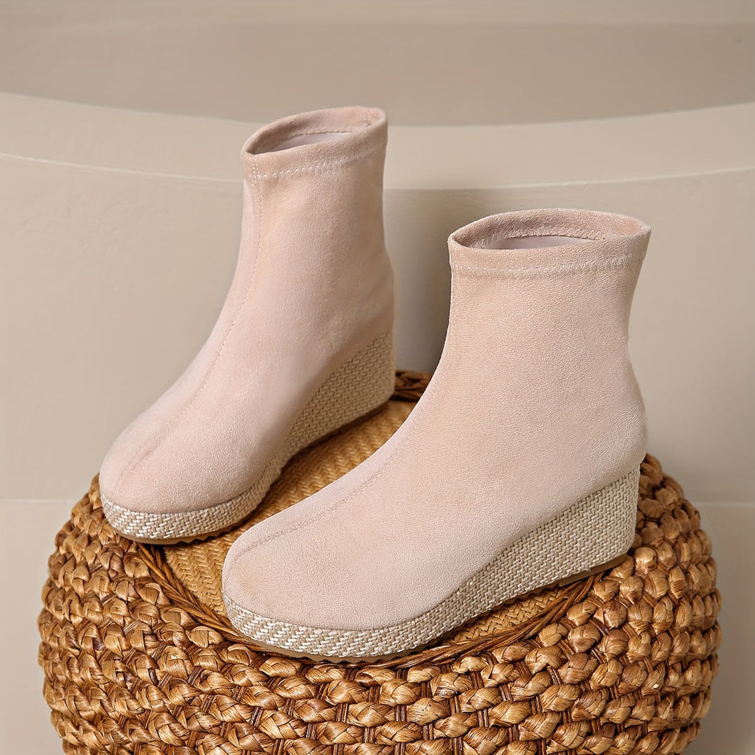 Levoire | Bottines À Talons Wedge Confortables Pour Femmes À Bout Rond Beige