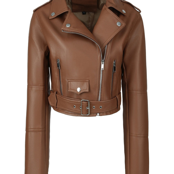 Levoire | Veste En Simili-Cuir Cropped Avec Zip Et Manches Longues