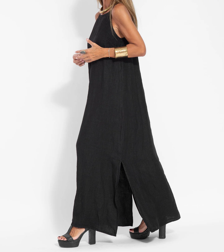 Levoire | Élégante Robe Longue Sans Manches en Coton et lin de Couleur Unie