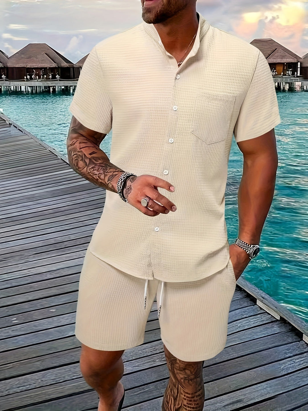 Levoire | Chemise De Golf Blanche & Shorts Abricot