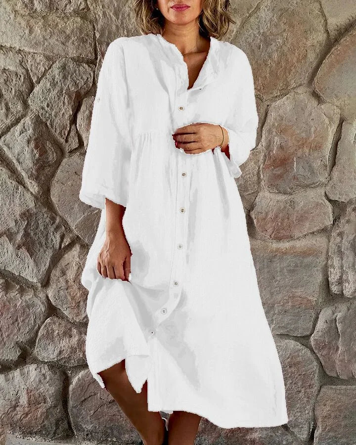 Levoire | Robe chemise ample en coton et lin Blanc