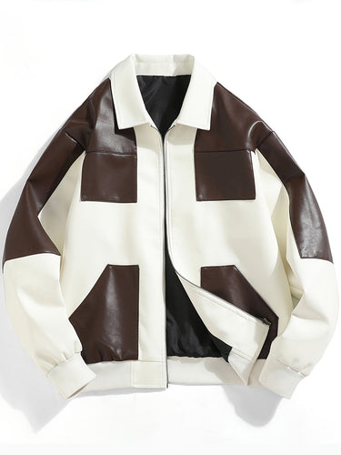 Levoire | Veste Pour Hommes En Cuir Pu De Couleur Contrastée