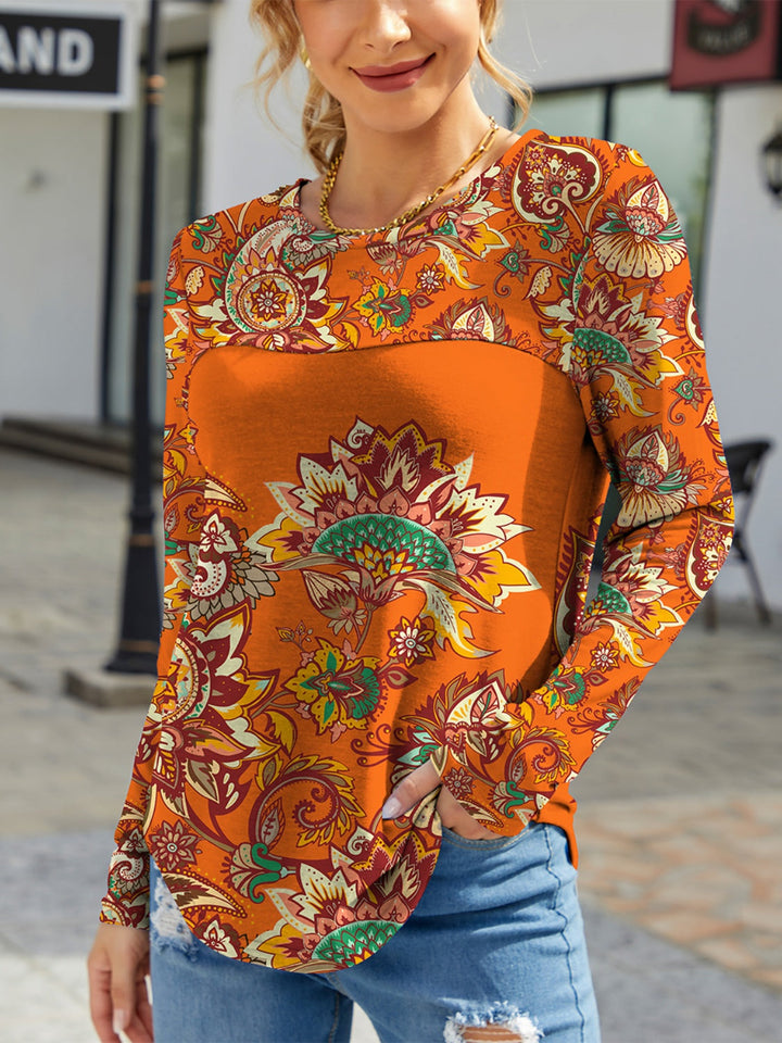 Levoire | FAM-FAM Imprimé Col Rond Manches Longues T-shirt Jaune ocre