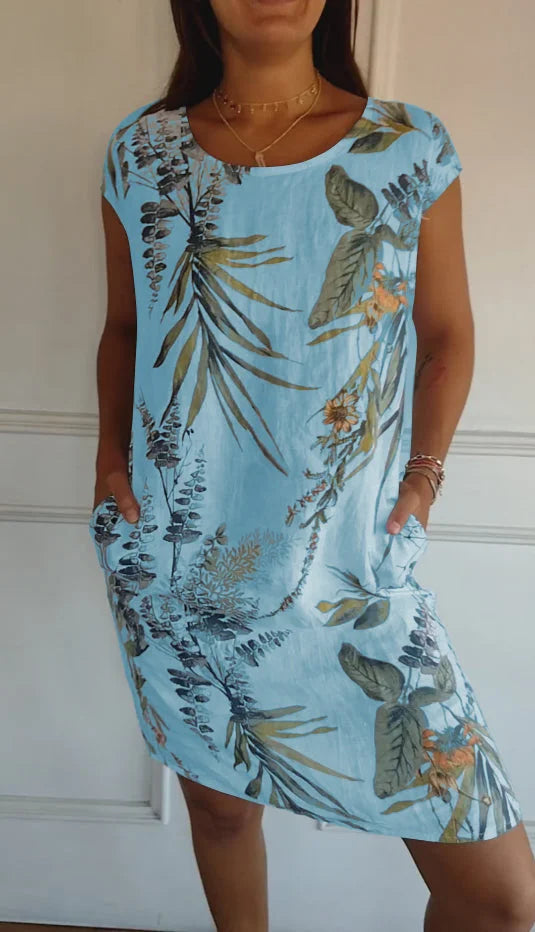 Levoire | imprimée à col rond en coton et lin pour femme Bleu clair
