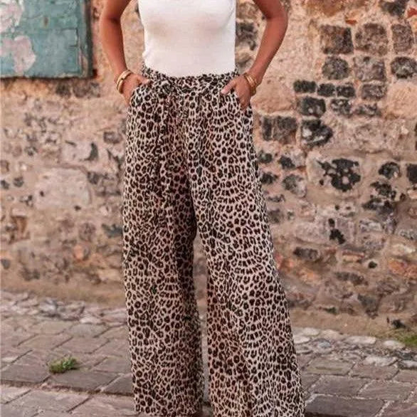 Levoire | Pantalons à larges jambes motif léopard avec poche Motif léopard