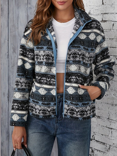 Levoire | Veste en Fleece à Manches Longues avec Impression Tribal