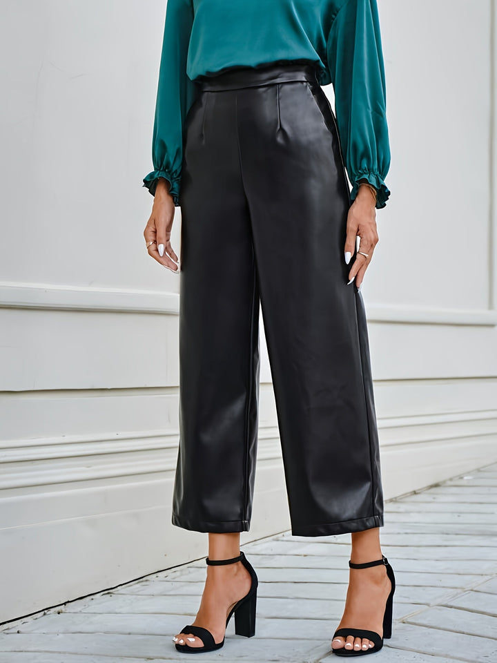 Levoire | Pantalons En Simili Cuir Unis Avec Taille Haute Et Jambe Droite