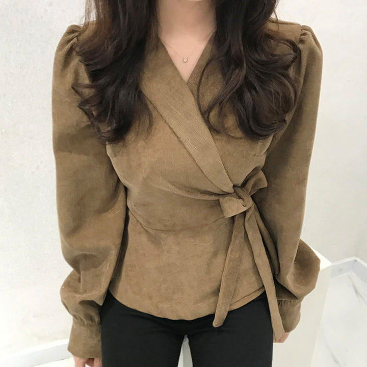 Levoire | Chemise À Manches Bouffantes Et Lien Sur Le Côté Pour Femmes Kaki