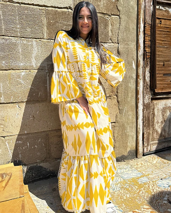Levoire | Maxi-Robe Bohème Avec Boutons Jaune