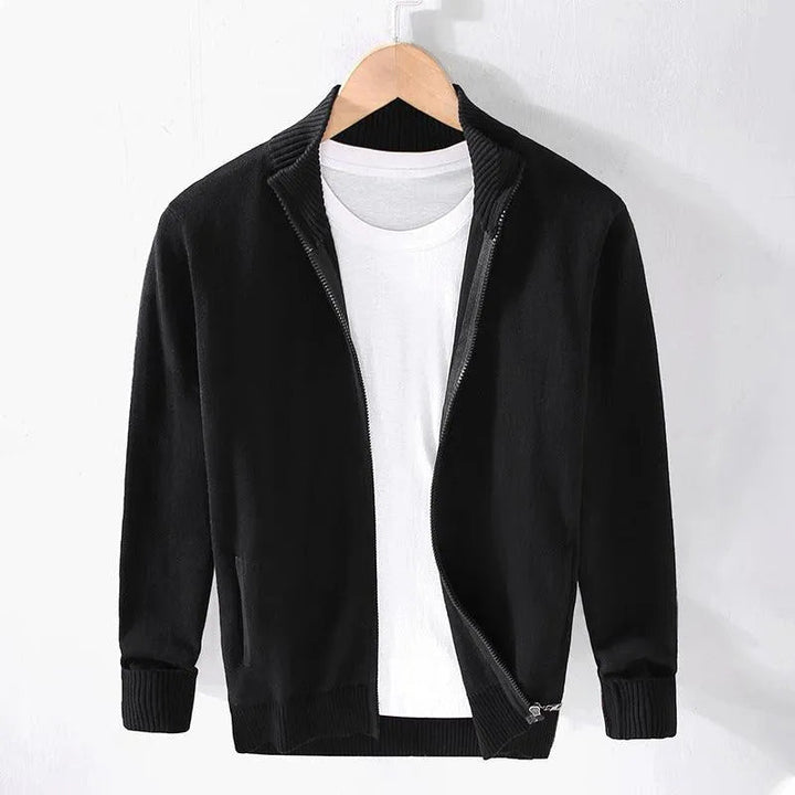 Levoire | Pull-over en laine à zip pour hommes Slim-Fit uni Noir