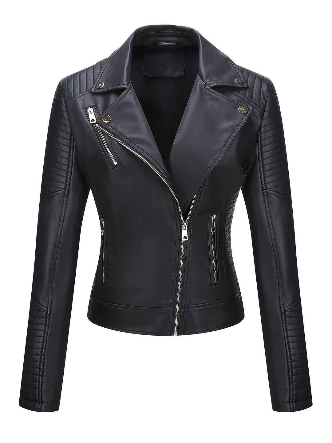Levoire | Élégante Veste De Moto En Cuir Synthétique Avec Col Zippé Noir