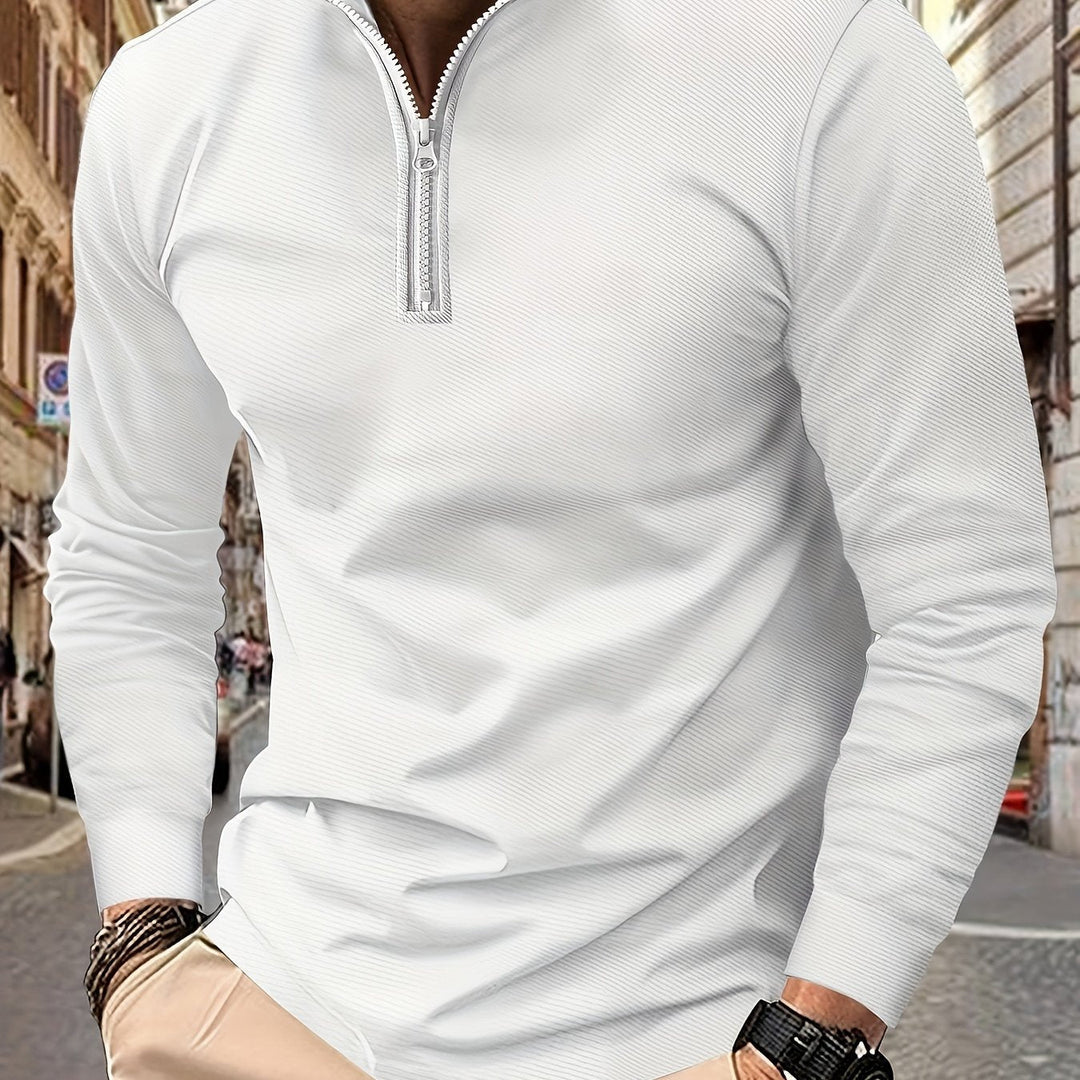 Levoire | T-Shirt Uni Pour Homme À Manches Longues Et Col Zippé Blanc