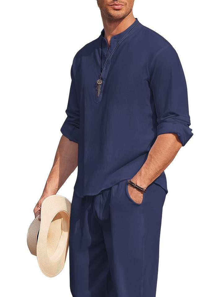 Levoire | T-Shirt Henley Homme Style Rétro À Manches Longues Uni