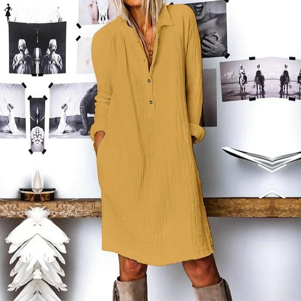 Levoire | Robe Chemisier À Manches Longues Jaune