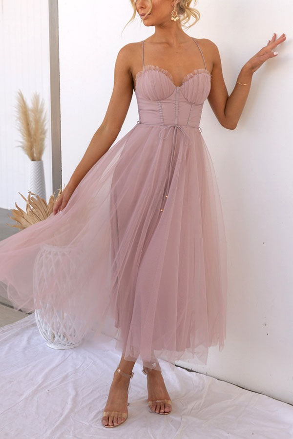 Levoire | Robe Maxi Élégante Conception Fluide Décolleté En V Bretelles Liberté Tissu Léger Rosa