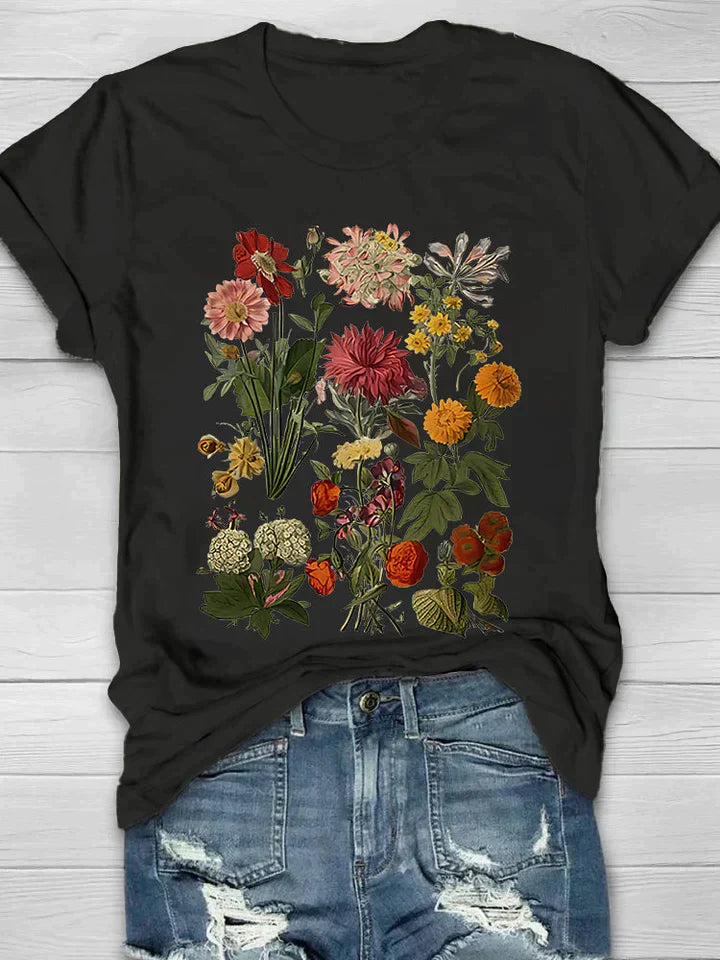 Levoire | T-Shirt Vintage Avec Motif Floral Pour Femmes Noir