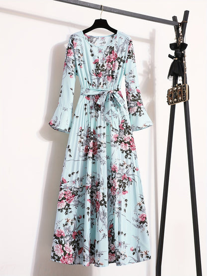 Levoire | Robe Maxi À Motifs Floraux Et À Manches Longues bleu plus