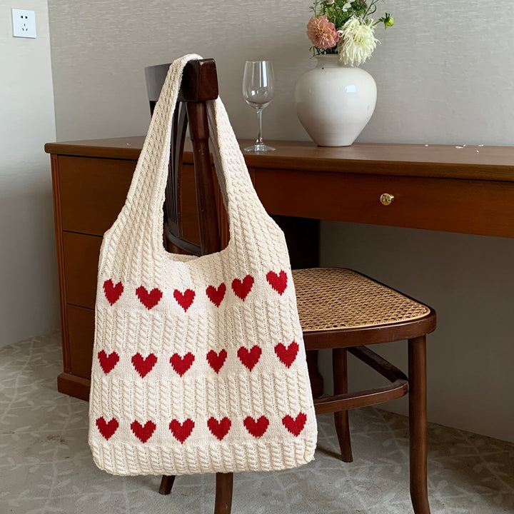 Levoire | Sac Tricoté À La Main Avec Motif En Forme De Cœur Abricot