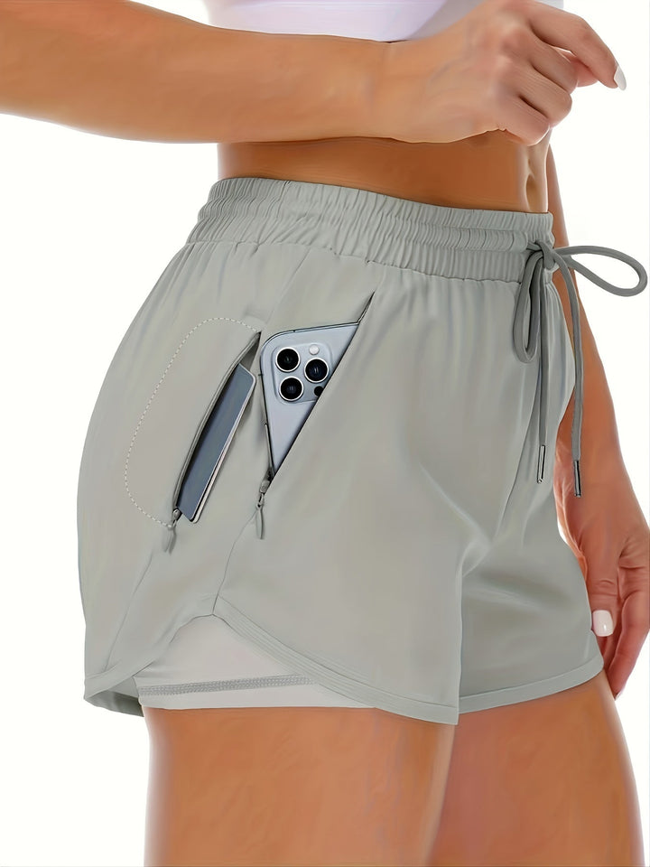 Levoire | Shorts De Fitness De Course 2 En 1 Unis Avec Plusieurs Poches Gris clair