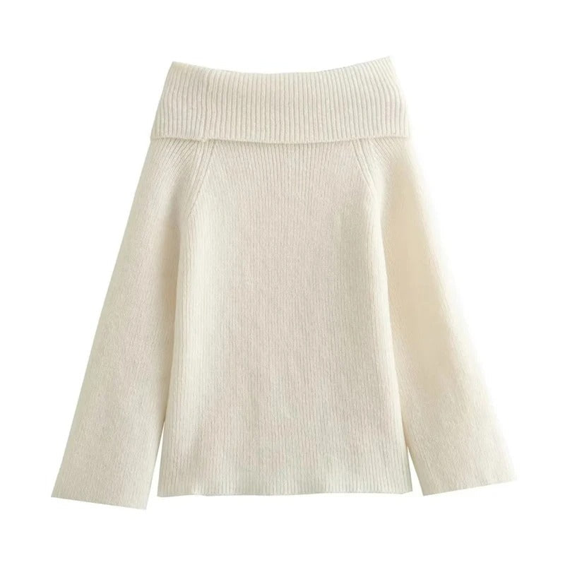 Levoire | Pull Luxe À Épaules Dénudées À Manches Longues Beige