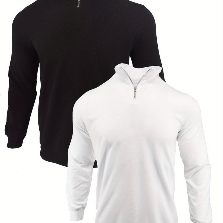 Levoire | Rento Sweatshirt Hommes Non Mélangé Avec Fermeture Éclair Mi-Longue, Manches Longues Blanc et noir
