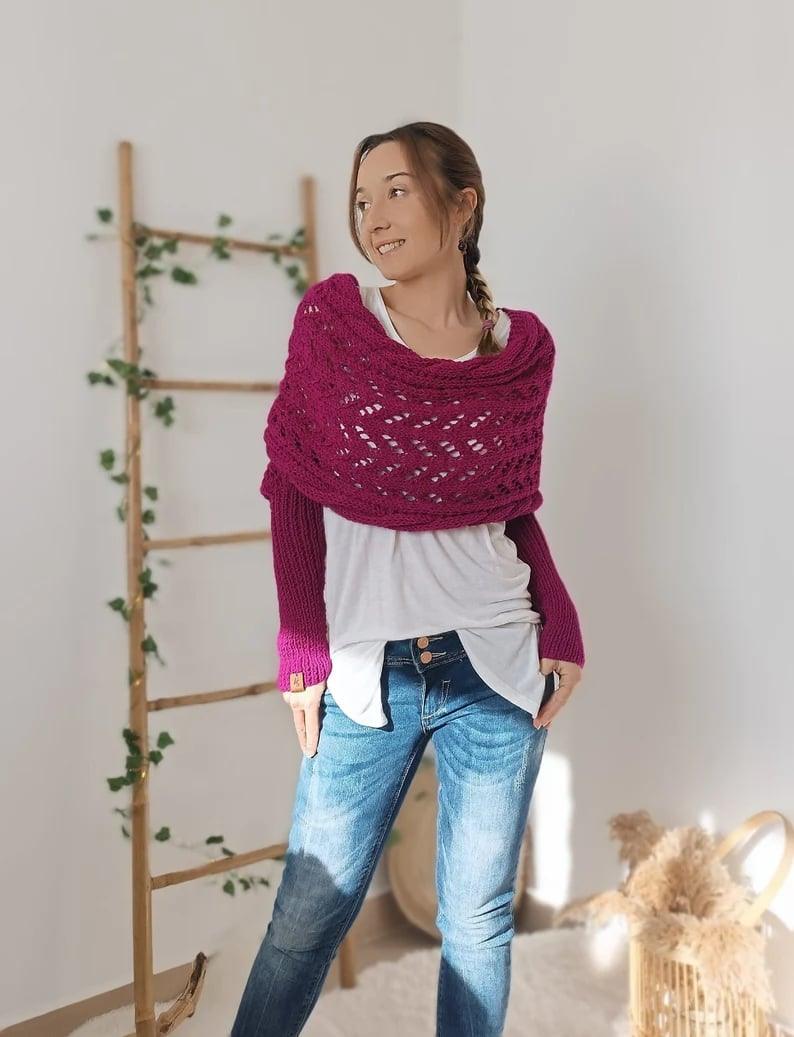 Levoire | Manteau En Tricot Chaud À Épaule Pour Femmes Rosa Rouge