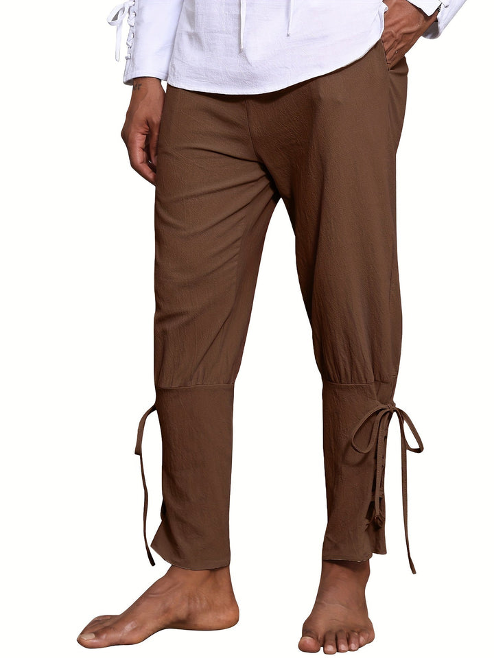 Levoire | Homme Coton Lin Mélange Bande De Publication Et Pantalon Harem