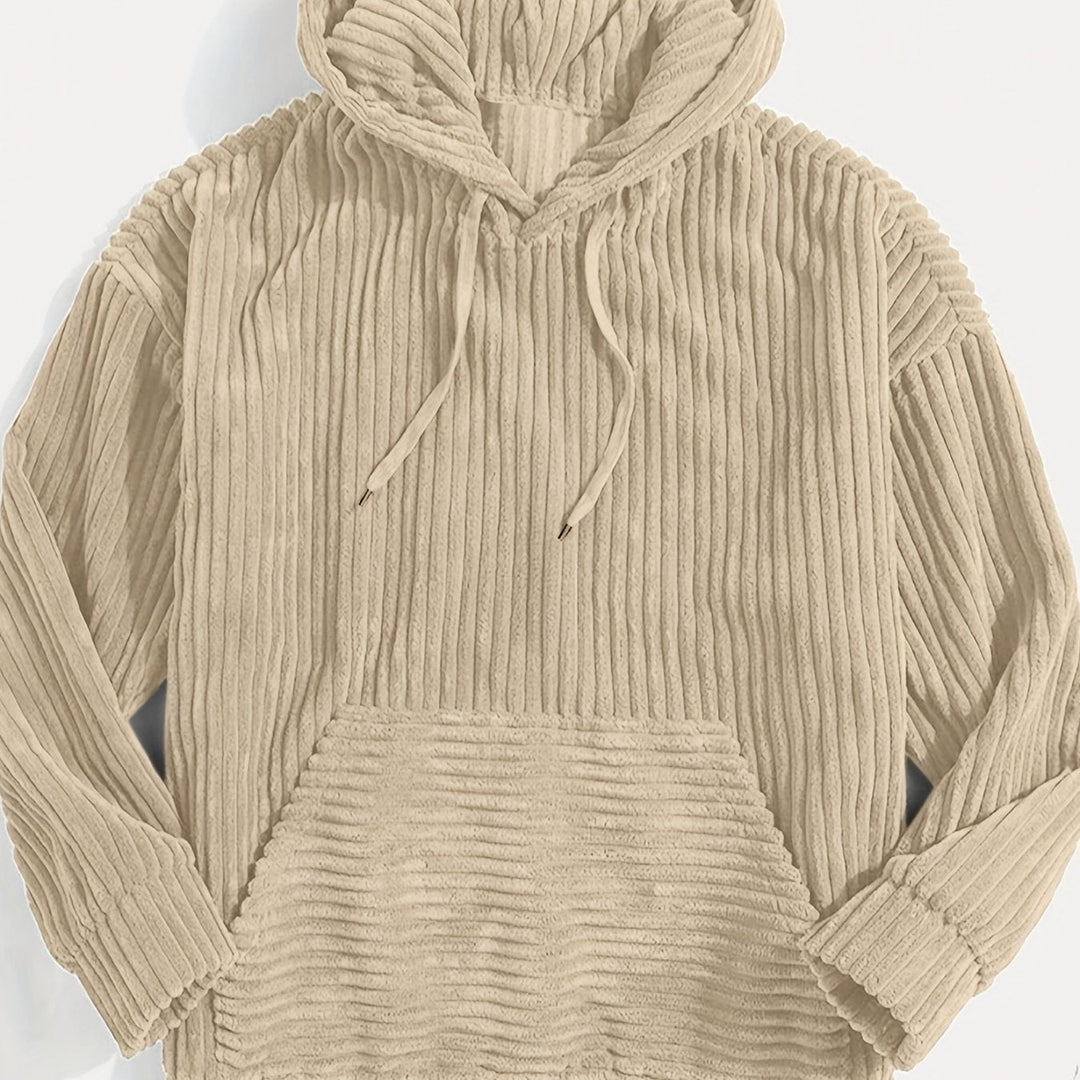 Levoire | Sweat À Capuche En Corduroy Vintage Pour Hommes Avec Col Haut Et Poche Kangourou