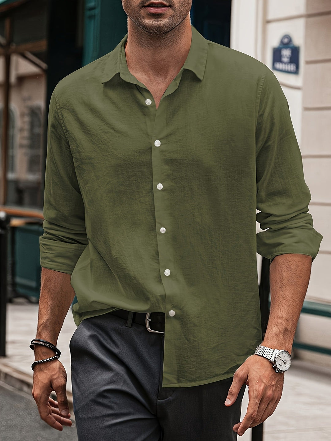 Levoire | Chemise Décontractée À Manches Longues Pour Styles Décontractés Vert