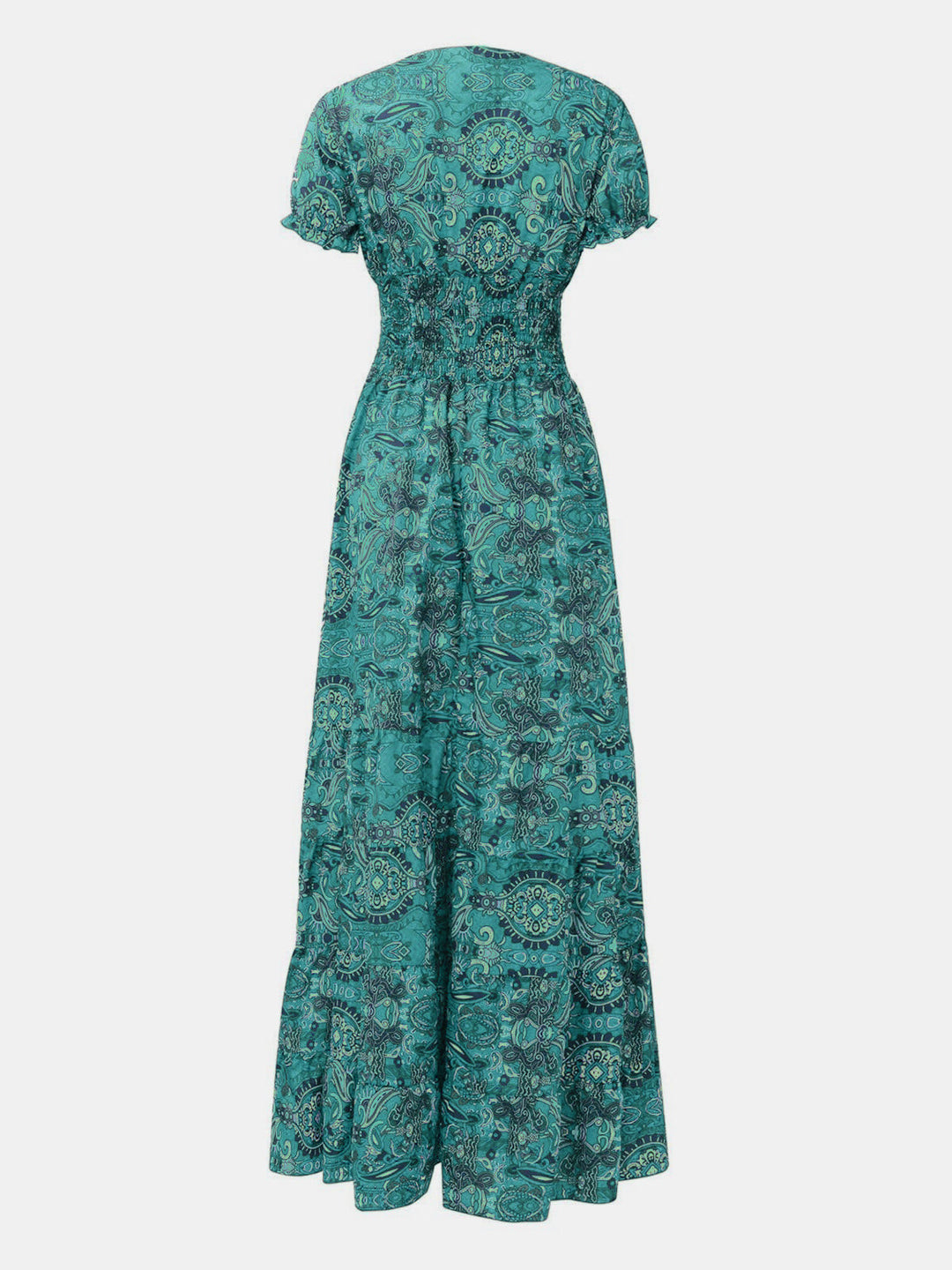 Levoire | Robe à manches courtes avec col en V et imprimé fumé en taille réelle Turquoise